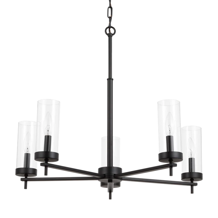 Kellwyn Matte Black 5-Light Chandelier with Clear Glass Shades