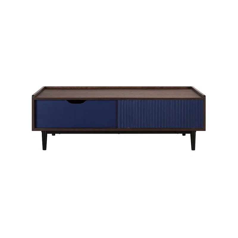 Duane Dark Brown and Navy Blue Wood and Metal Coffee Table with Storage