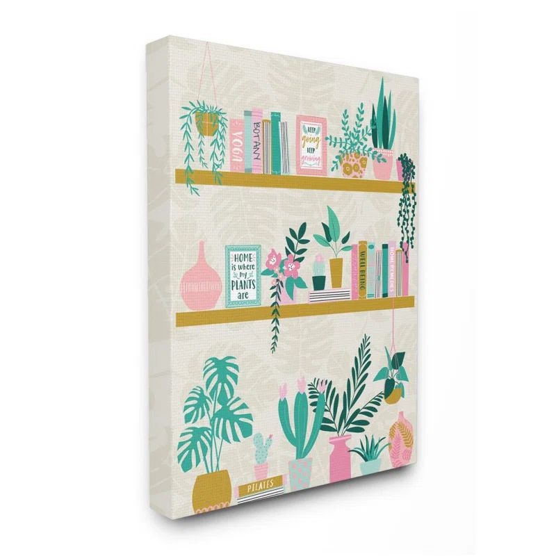 Green and Pink Tropical Plant Nursery Canvas Wall Art