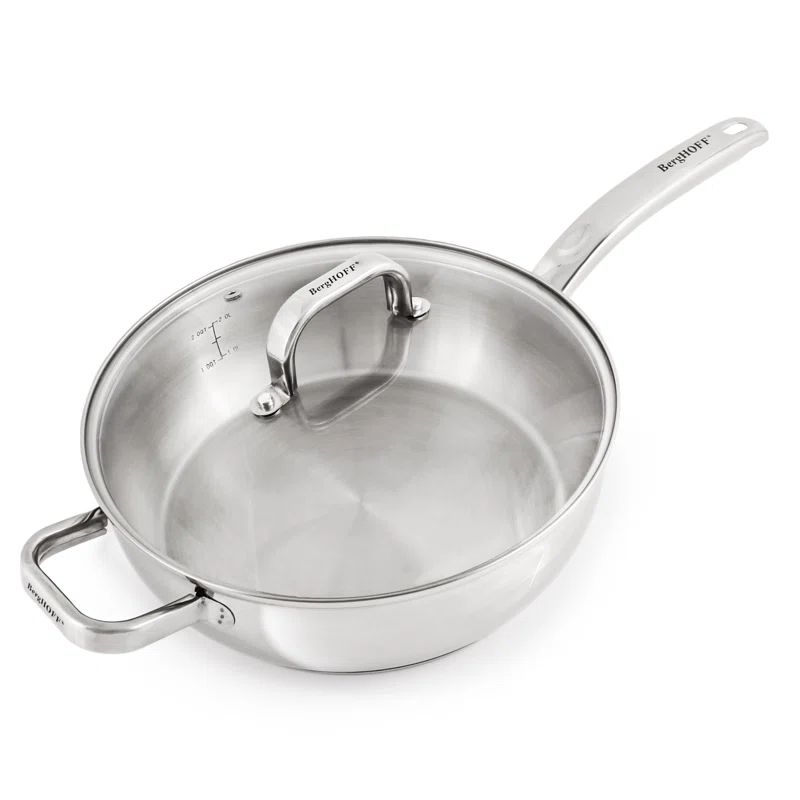 Belly Shape 9.5" Stainless Steel Deep Skillet with Glass Lid
