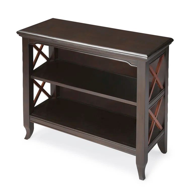 Black and Cherry Low Bookcase with Birch Veneer
