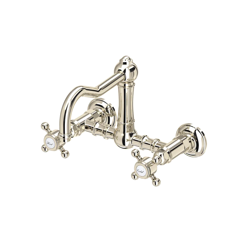 Polished Nickel Wall Mounted Kitchen Faucet with Cross Handles