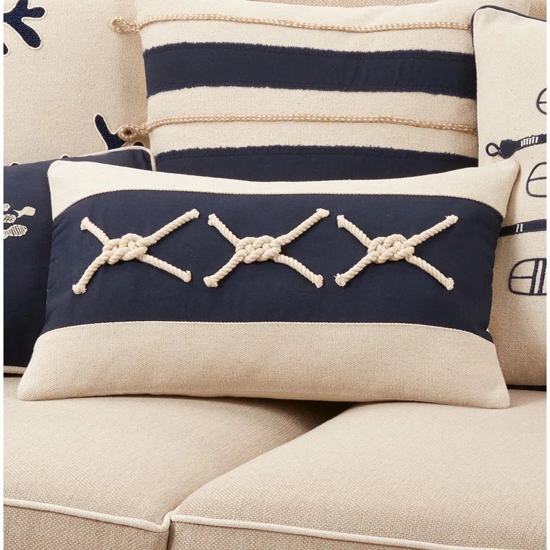 Nautical Rope Knots Applique Rectangular Throw Pillow with Down Filling
