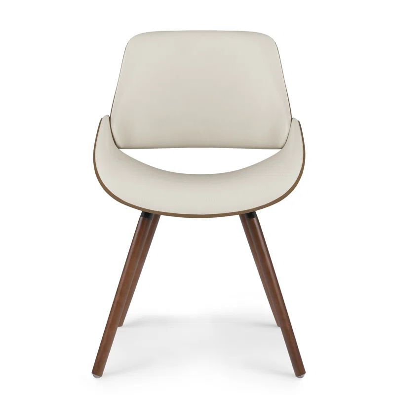 Mid-Century Cream Vegan Faux Leather Upholstered Side Chair
