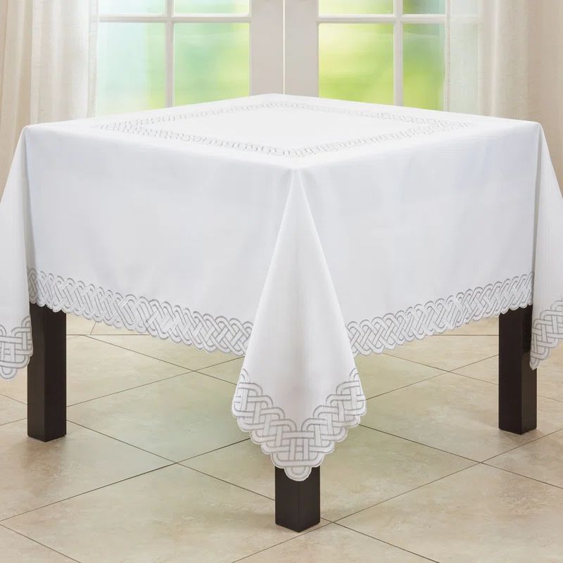Silver Braid Embroidered Square Fabric Tablecloth