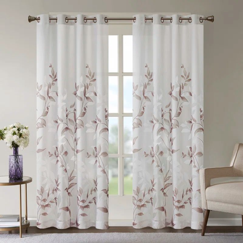 Mauve Botanical Burnout Sheer Grommet Curtain Panel