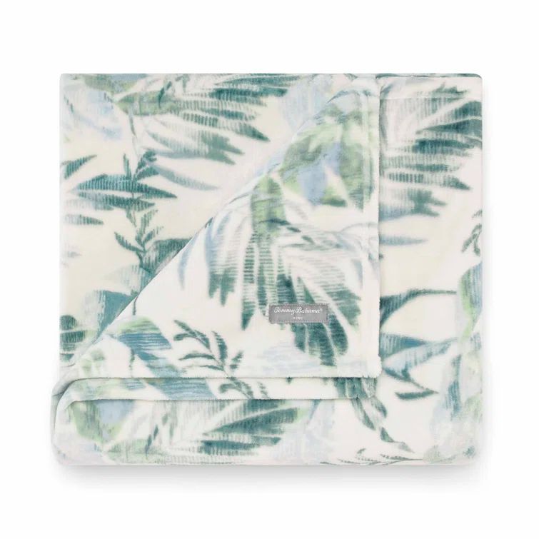 Green and White Cotton Fleece Reversible Throw Blanket