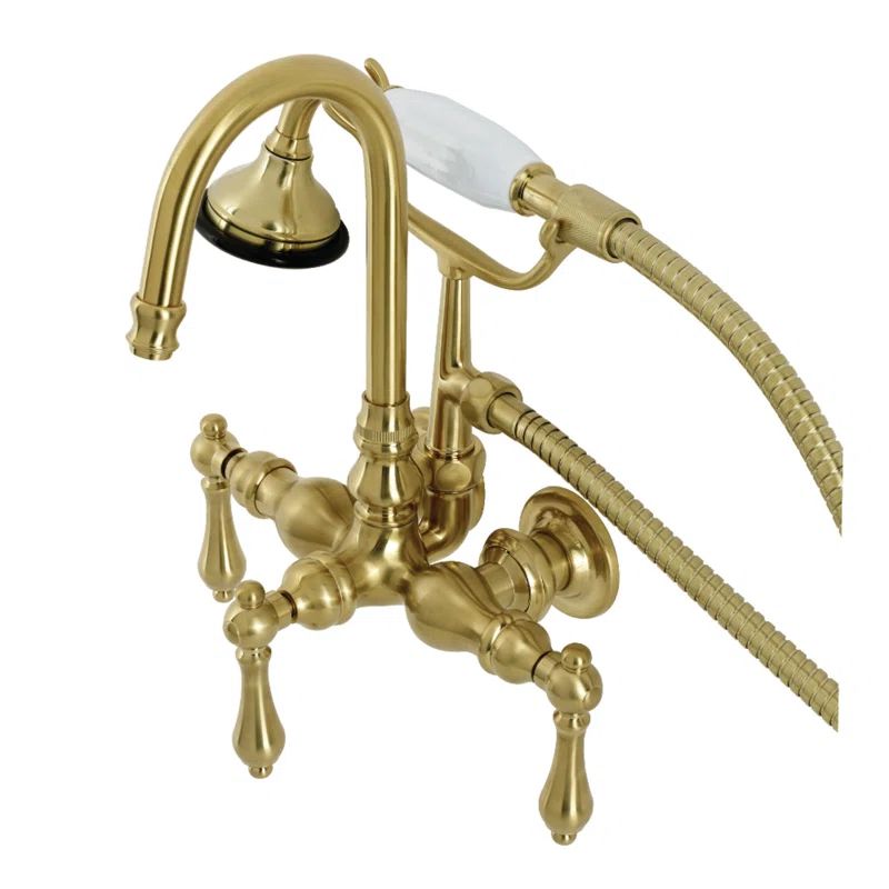 Brushed Brass Vintage Wall Mount Clawfoot Tub Faucet