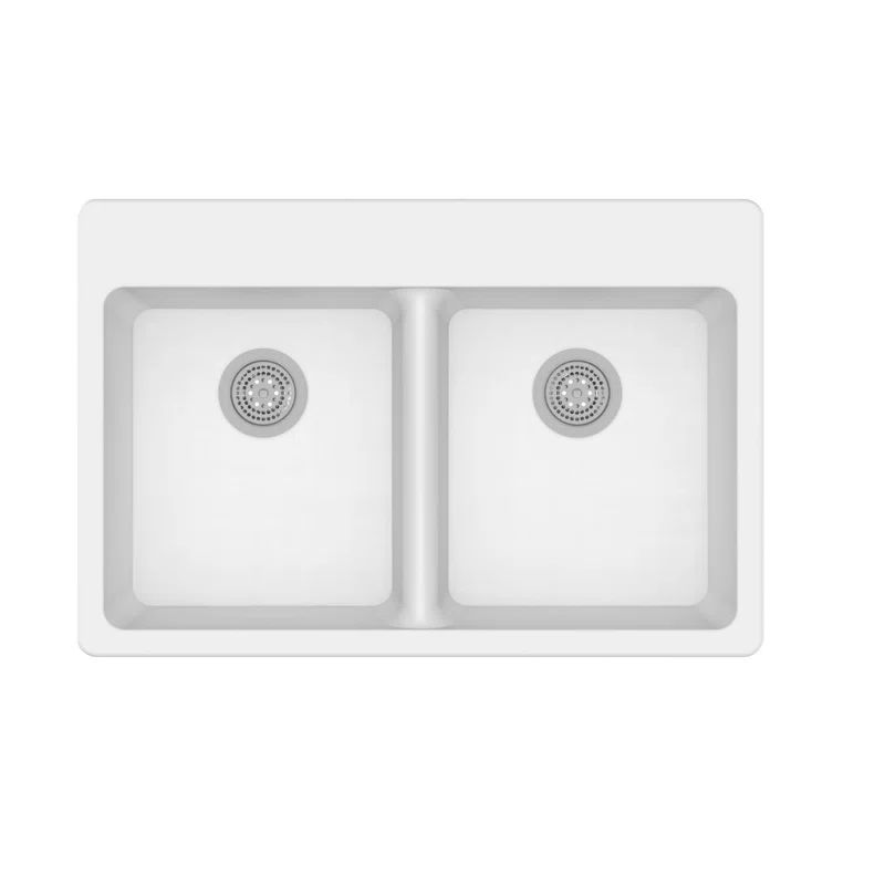 White Granite 33" Dual Bowl Drop-In Kitchen Sink