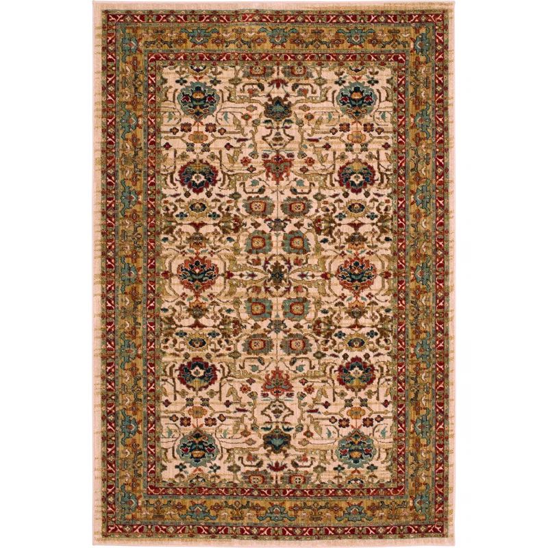 Keralam Cream Rectangular Wool and Synthetic Rug