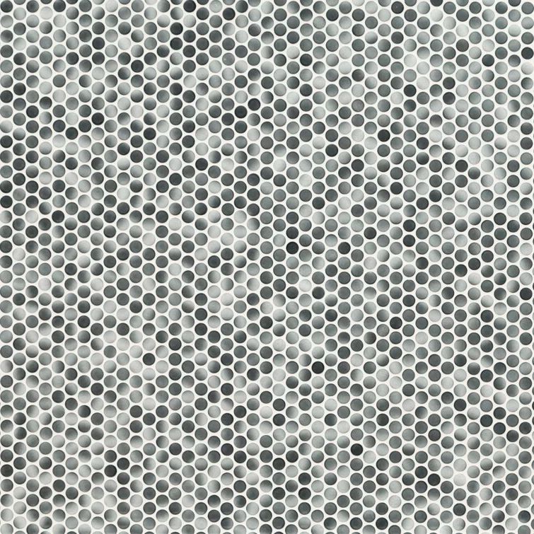 12x12 White and Gray Porcelain Penny Mosaic Tile