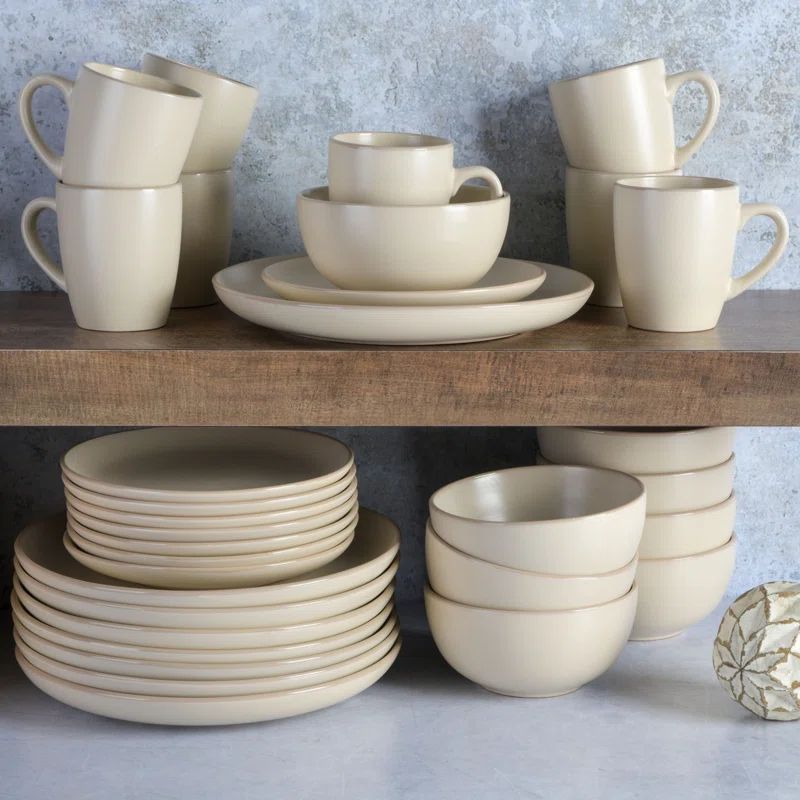 Cream Ceramic 32-Piece Round Dinnerware Set for 8