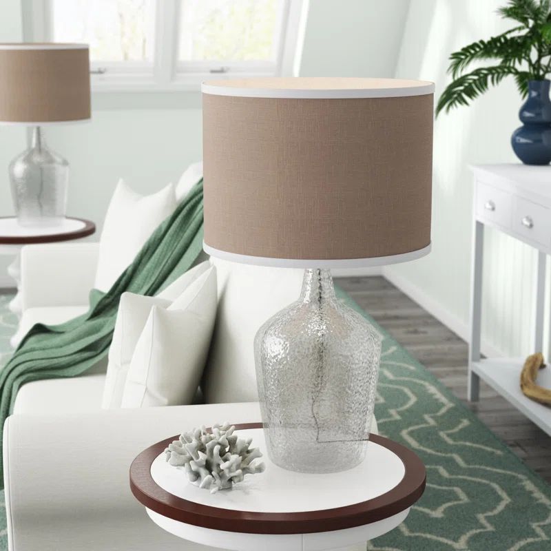 Clear Glass Table Lamp with Natural Linen Shade