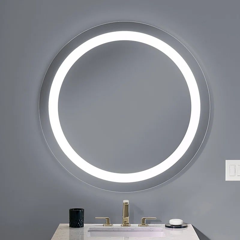 40" Clear Frameless Round Lighted Bathroom Vanity Mirror