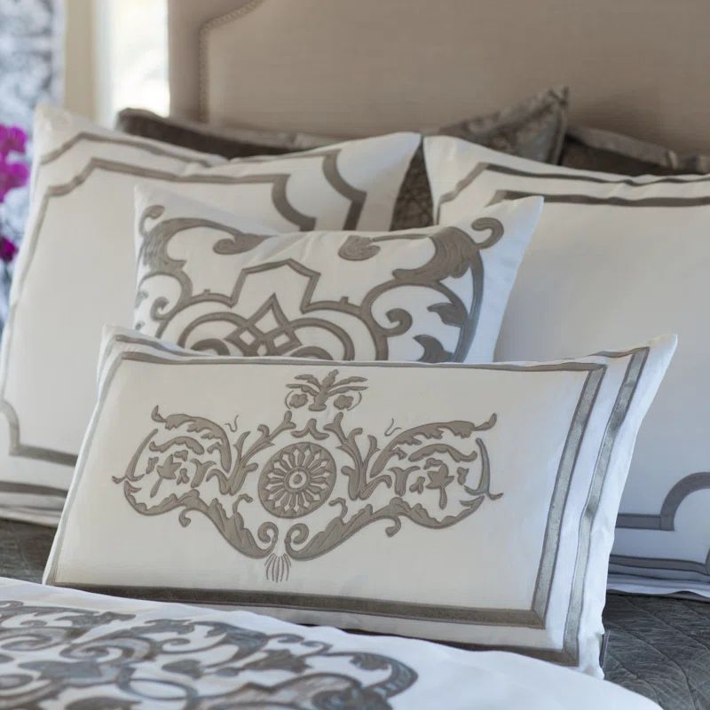 Mozart Elegance 24" Square Silver Linen Throw Pillow Set