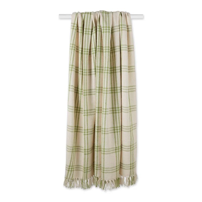 Antique Green Woven Cotton 50x60" Fringe Throw Blanket