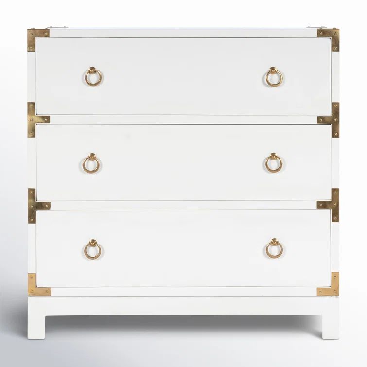 Forster Glossy White 3-Drawer Accent Chest with Steel Accents