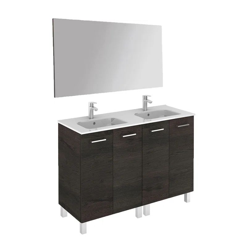 Logic 47'' Modern Double Ceramic Vanity Set with Mirror in Wenge