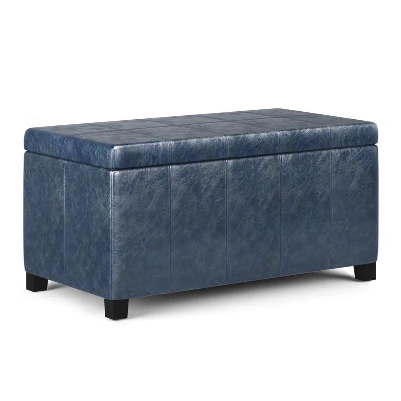 Avalon Denim Blue Faux Leather Storage Ottoman Bench