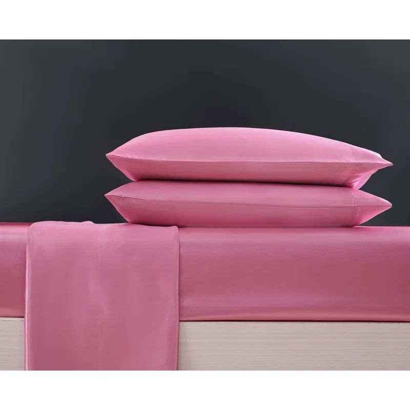 Queen Solid Pink Satin Polyester Sheet Set