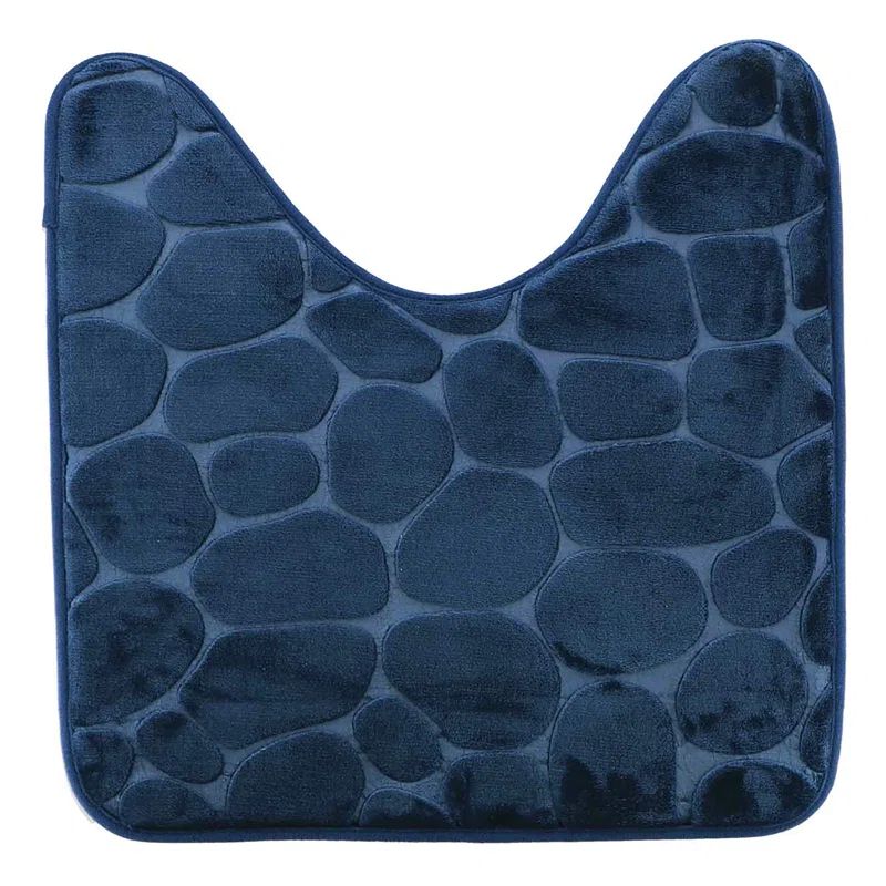 Navy Blue Memory Foam Contour Bath Rug with 3D Pebble Design