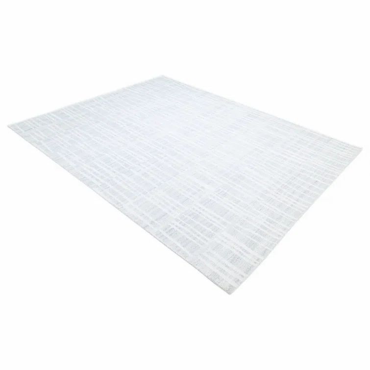 Elegant Gray Hand-Knotted Wool and Viscose 8' x 10' Area Rug