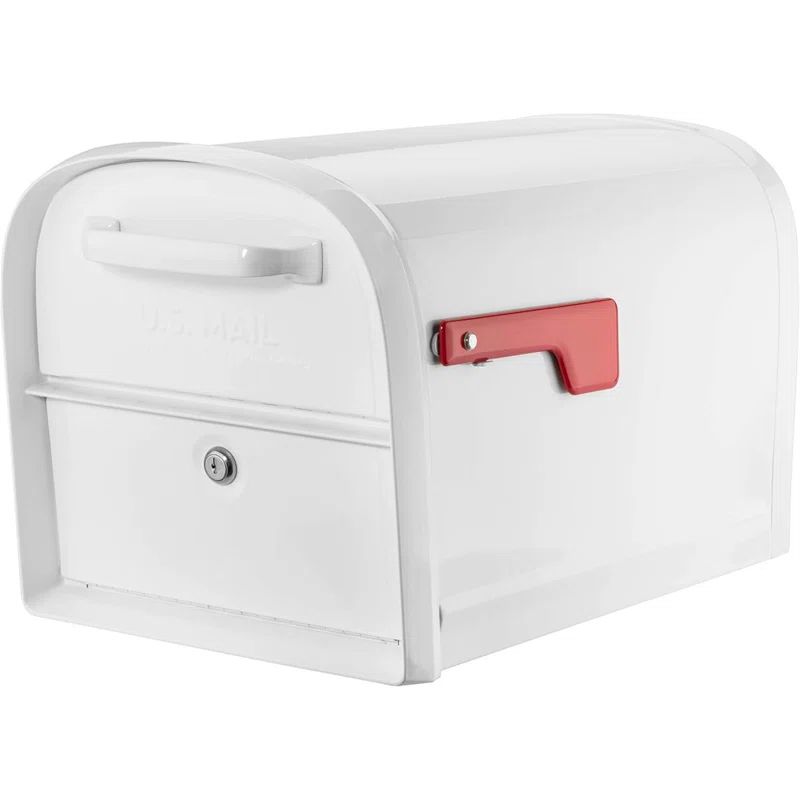 Large White Steel Lockable Post Mount Mailbox