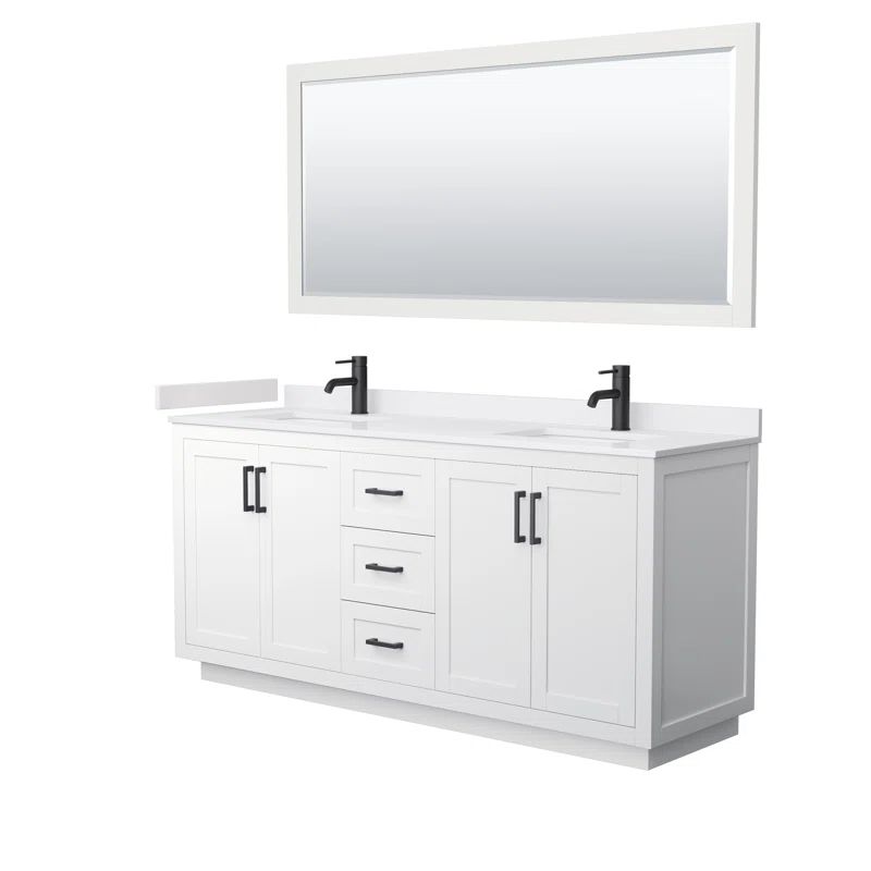 Miranda 72" White Double Bathroom Vanity with Cultured Marble Top