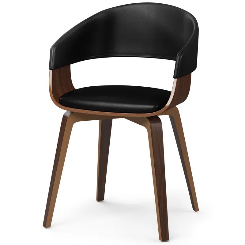 Black Faux Leather and Walnut Bentwood Dining Chair