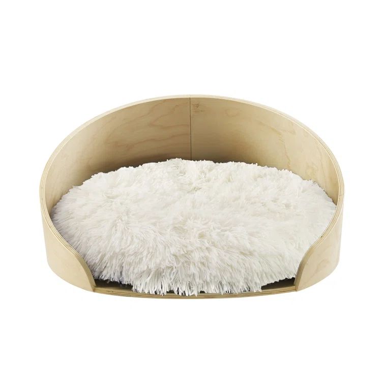 Small Light Brown Bent Wood Faux Fur Elevated Pet Bed