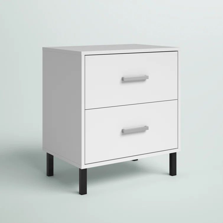 White Wood and MDF Modern 2-Drawer Nightstand