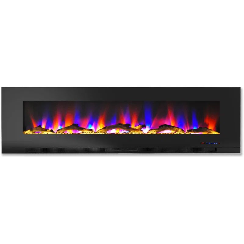 Cambridge 60" Black Wall-Mount Electric Fireplace with Multi-Color LED Flames and Driftwood Log Display
