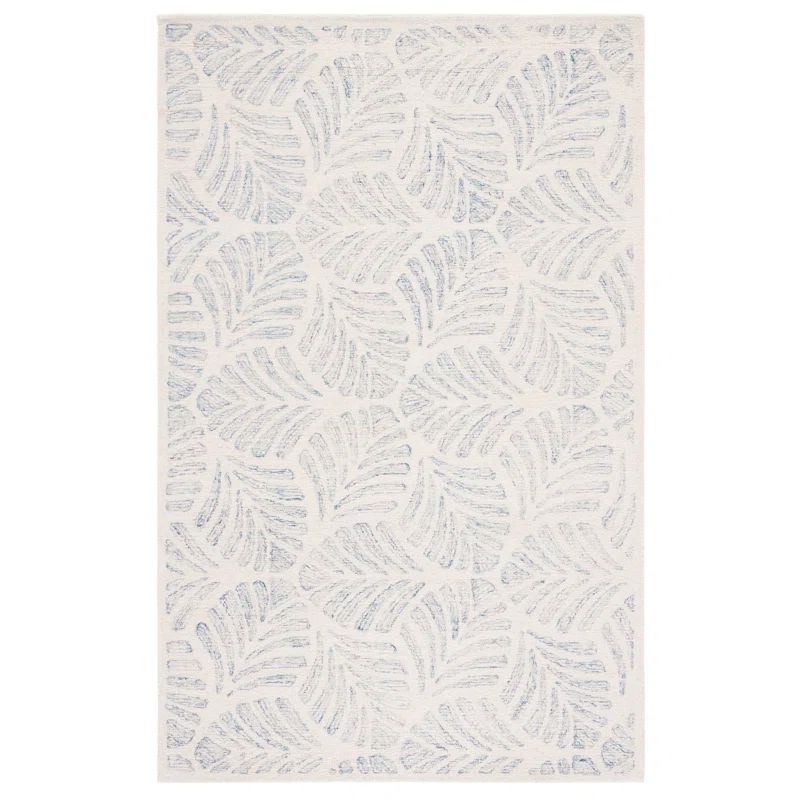 Ivory and Blue Handmade Wool Tufted 8' x 10' Area Rug