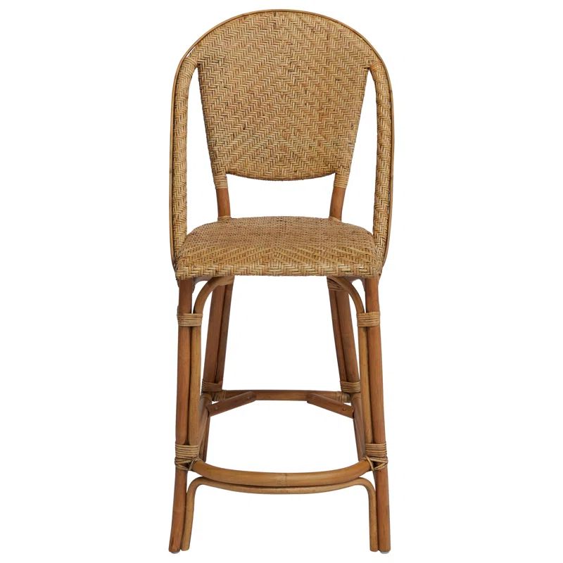 Alanis Antique Brown Rattan Counter Stool with Herringbone Weave