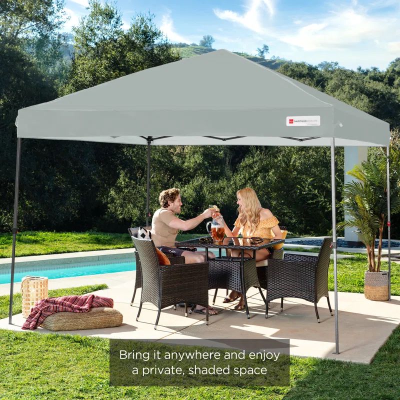 Silver 10x10ft Adjustable Height Pop Up Canopy Tent with Storage Bag