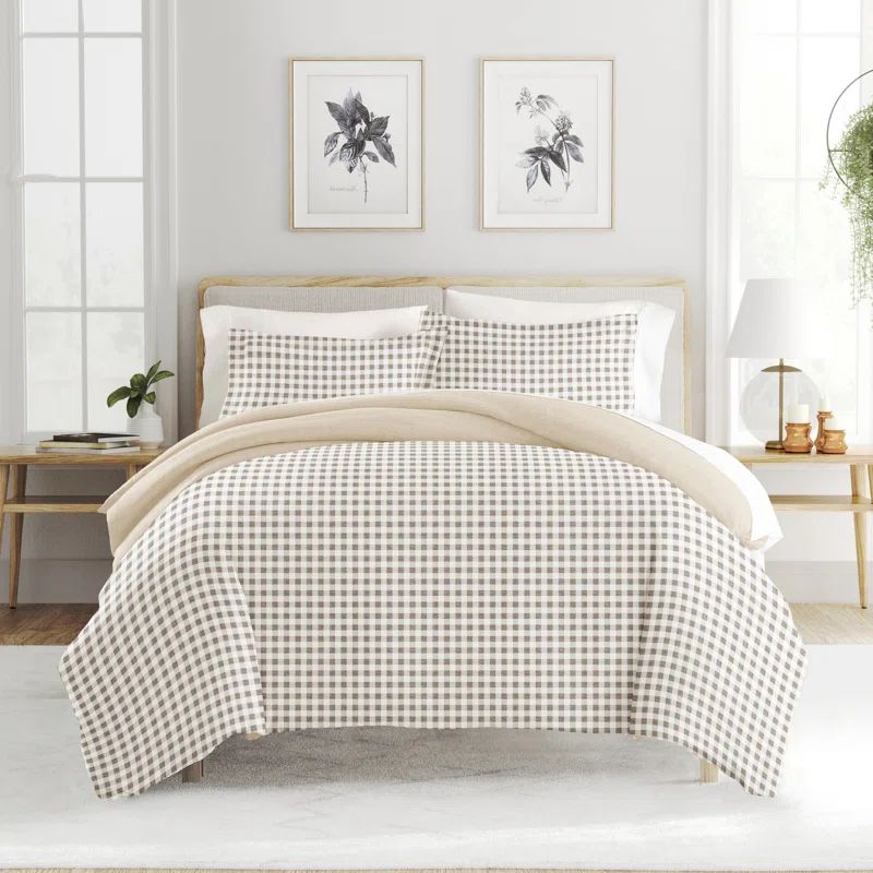 Natural Gingham Twin/Twin XL Polyester Duvet Cover Set