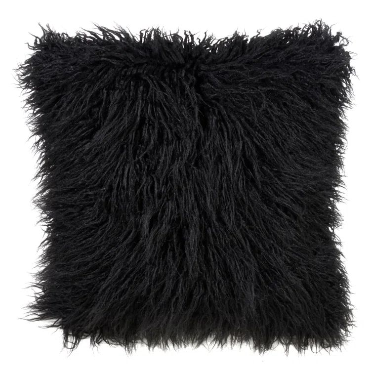 Black 22" Square Mongolian Faux Fur Throw Pillow