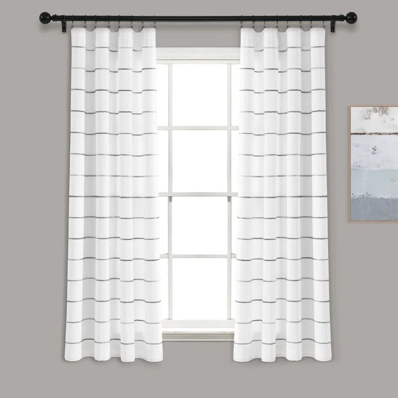 Gray and White Cotton Polyester Light-Filtering Window Curtain Panels