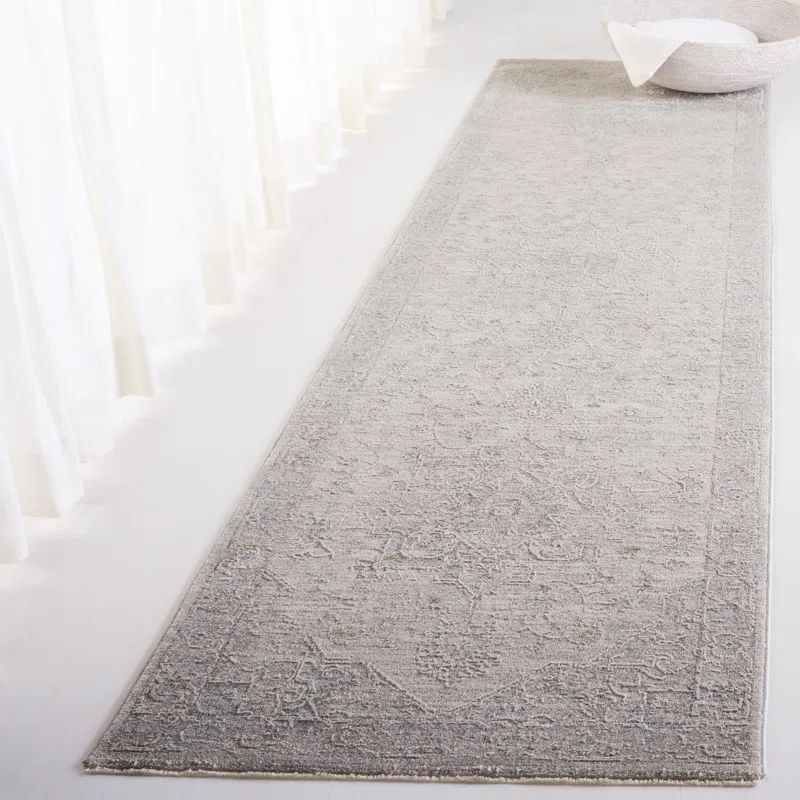 Elegant Montague Light Grey Transitional Area Rug, 2'6" x 10', Hand-Knotted Synthetic