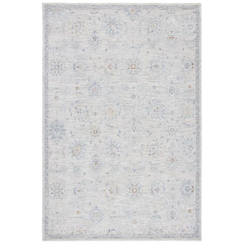 Elegant Gray Floral 10' x 14' Hand-Knotted Synthetic Area Rug