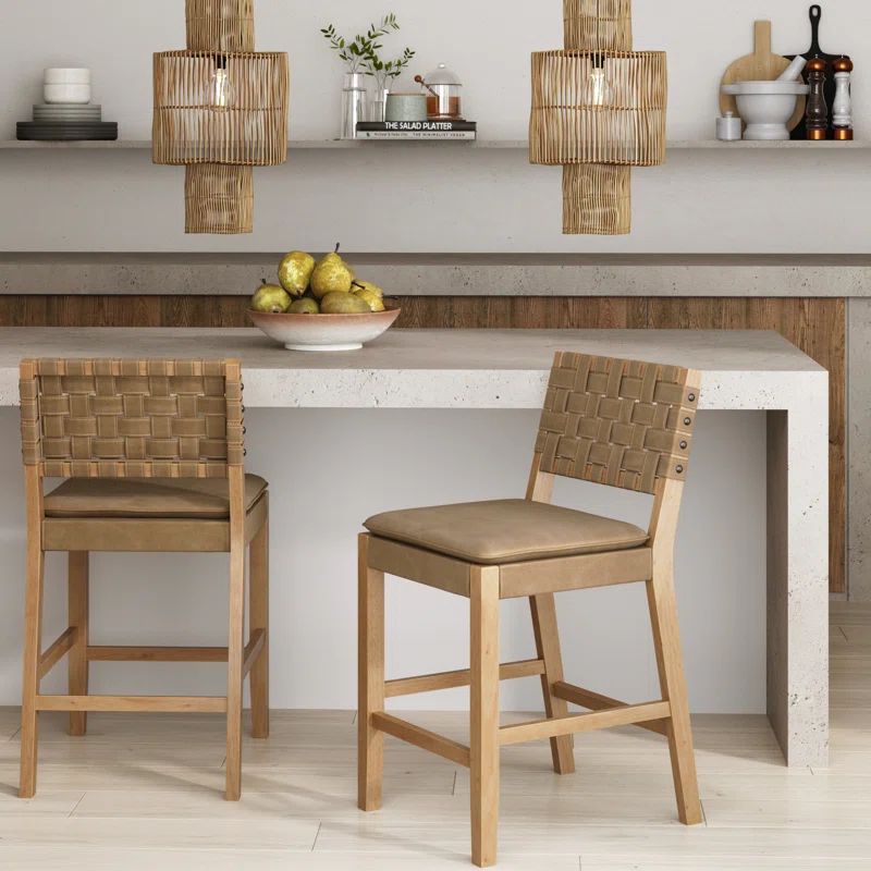 Cohen Warm Pine-Brushed Light Brown Faux Leather Counter Stool