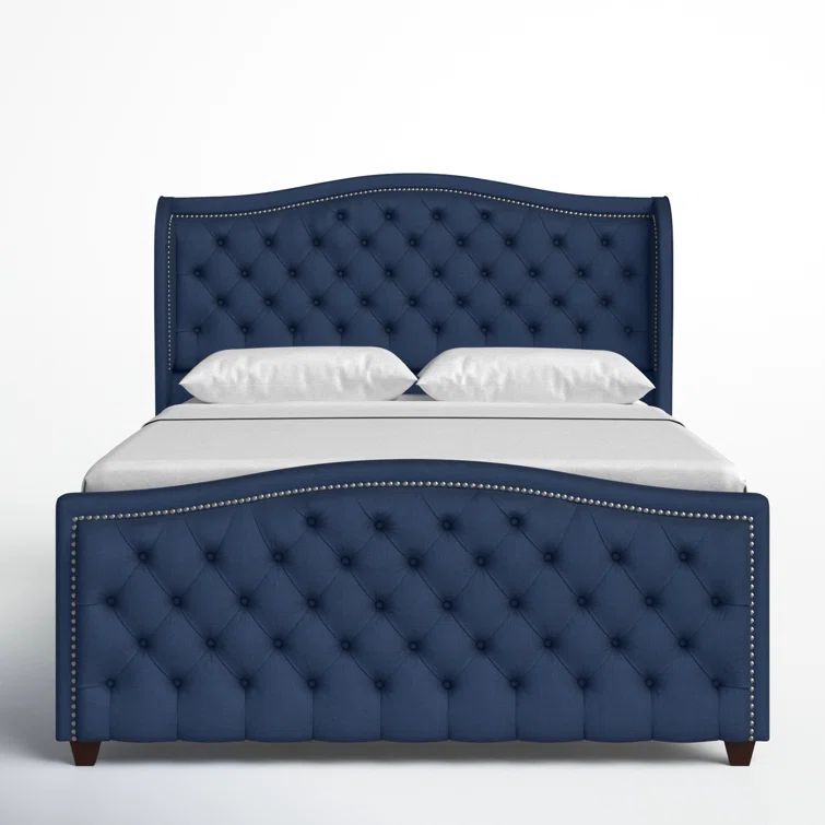 Sapphire Elegance Queen Bed with Tufted Headboard and Nailhead Trim