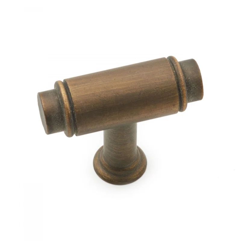Antique English Bronze T-Handle Cabinet Knob with Brass Finish