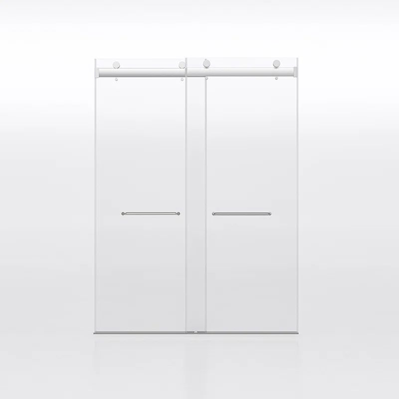 Frameless 60" Clear Glass Sliding Shower Doors with Brushed Nickel Finish