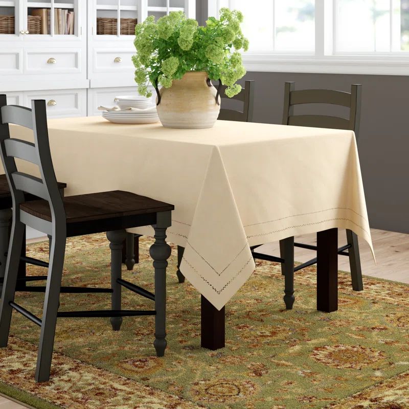 Ivory Rectangular Fabric Tablecloth with Double Hemstitch