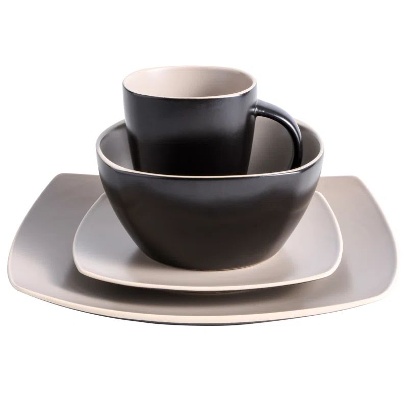 Matte Taupe Square Ceramic Dinnerware Set, Service for 4
