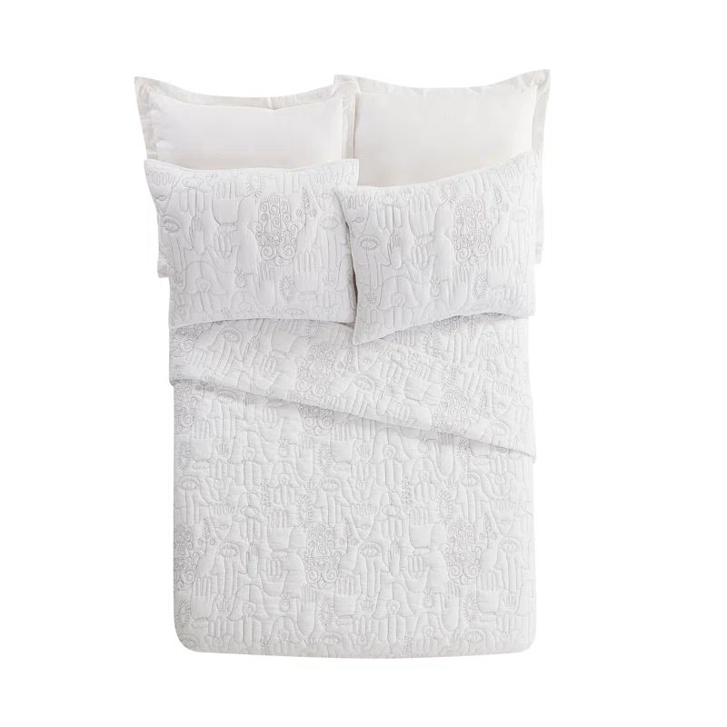 King White Cotton Embroidered Quilt Set