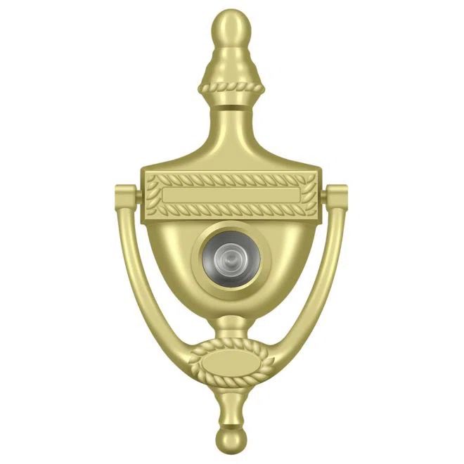 Victorian Rope Design Polished Brass Door Knocker with Viewer