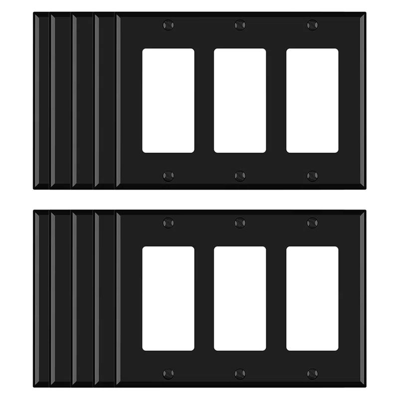 Black 3-Gang Rectangular Plastic Wall Plate
