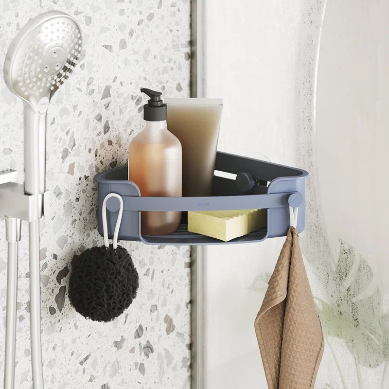 Gray Plastic Suction Mount Shower Corner Basket